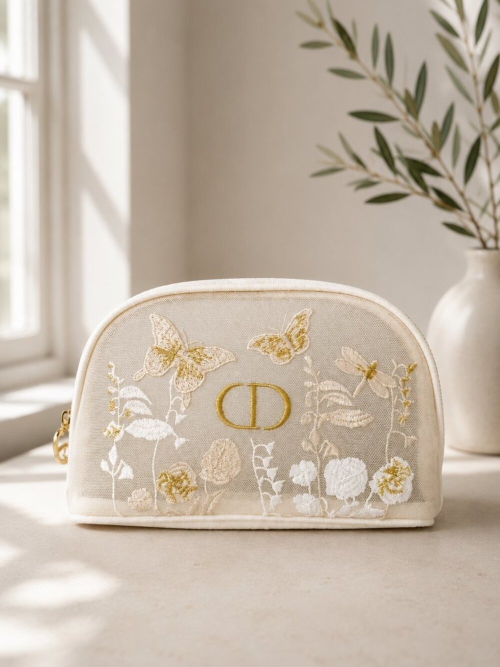 Dior Beauté Beige Monogram Canvas Cosmetic Pouch Makeup Bag NWOT  0869
